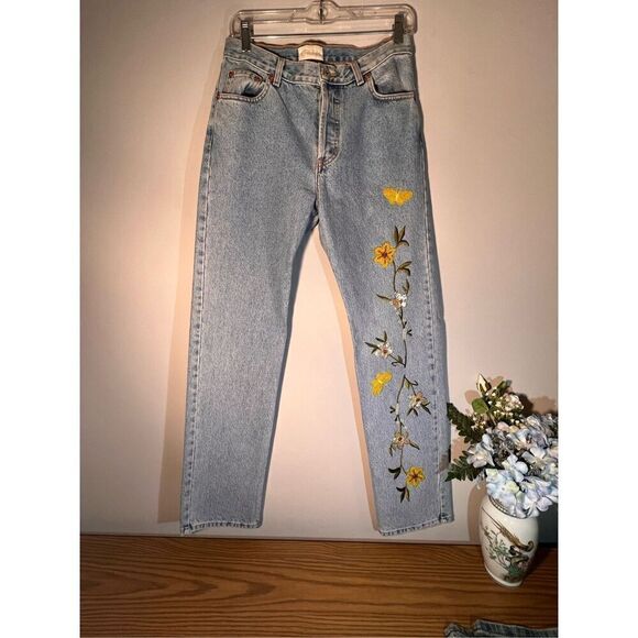 Yellow Flower Cache Jeans \ Size 4 - Picture 1 of 8